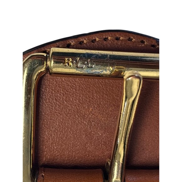 Lauren Ralph Lauren Brown Leather Belt With Gold Buckle - Picture 9 of 13